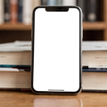 iPhone Mockup — No P Books Stack — High-Resolution Transparent PNG | bulkmockup | Commercial Use | MockupBulk