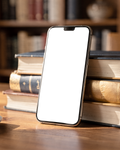 iPhone Mockup — No P Books Stack — Device Screen PNG | bulkmockup Template | For Portfolio & Showcase | MockupBulk