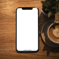 No P Cafe Table Coffee iPhone Mockup | High-Resolution Transparent PNG | bulkmockup | Commercial Use | MockupBulk