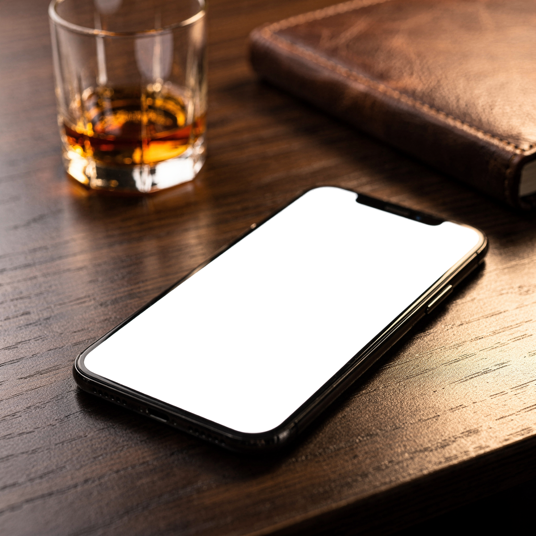 iPhone Mockup — No P Desk Dark Moody — PNG Mockup Template | bulkmockup | For App & Web Designers | MockupBulk