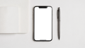 No P Desk White Notebook iPhone Mockup | Transparent Screen PNG Download | Commercial Licence | bulkmockup