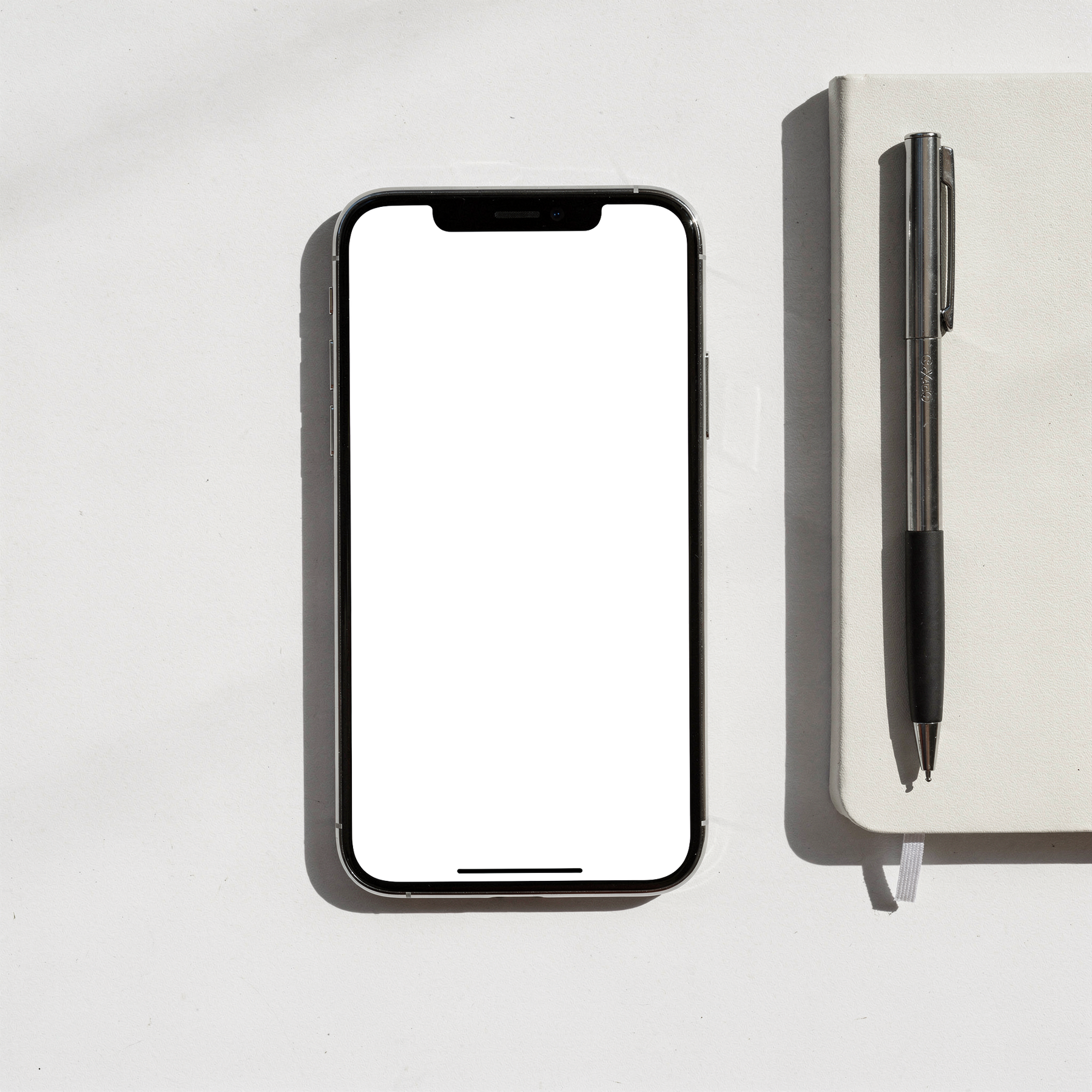 iPhone Mockup — No P Desk White Notebook — Transparent Screen PNG Download | Commercial Licence | bulkmockup