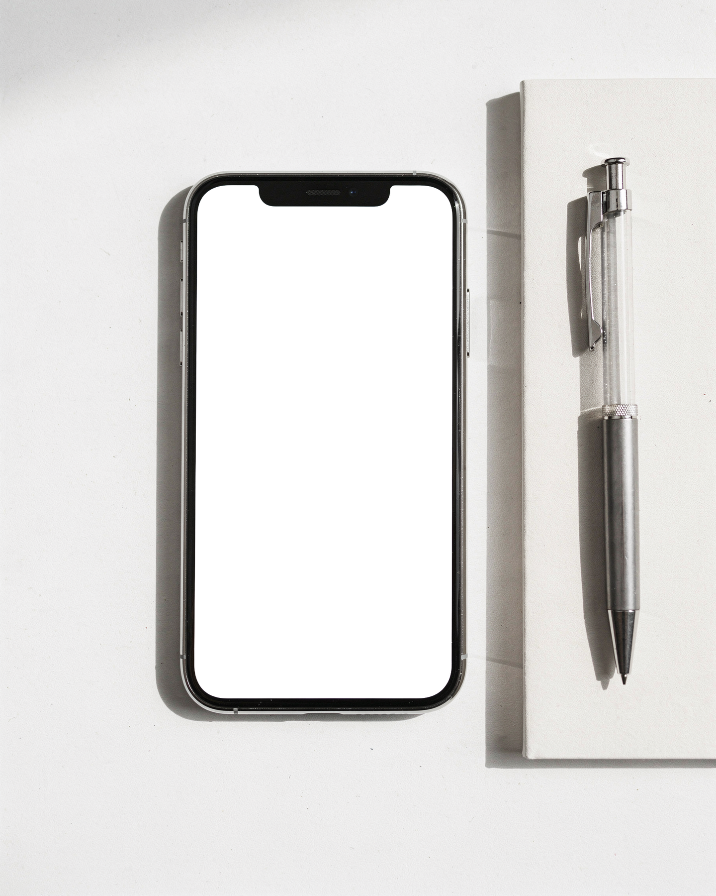 iPhone Mockup — No P Desk White Notebook — PNG Screen Template | bulkmockup Instant Download | Commercial Licence | MockupBulk