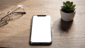 iPhone Mockup — No P Desk Wood Glasses — High-Res PNG Mockup | bulkmockup | Commercial Licence | MockupBulk