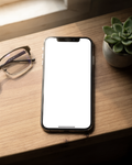 iPhone Mockup | No P Desk Wood Glasses | High-Res PNG Mockup | bulkmockup | Commercial Licence | MockupBulk