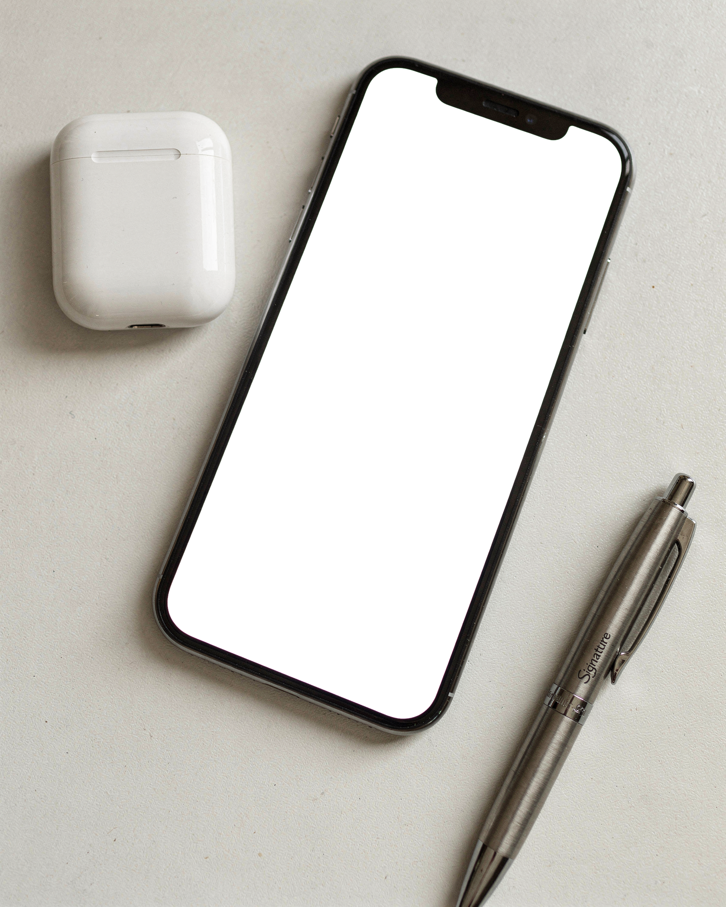 iPhone Mockup — No P Desk Airpods Pen — High-Res PNG Mockup | bulkmockup | Commercial Licence | MockupBulk