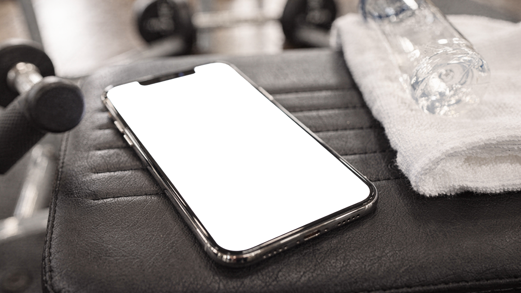 No P Gym Bench Bottle iPhone Mockup | High-Resolution Transparent PNG | bulkmockup | Commercial Use | MockupBulk