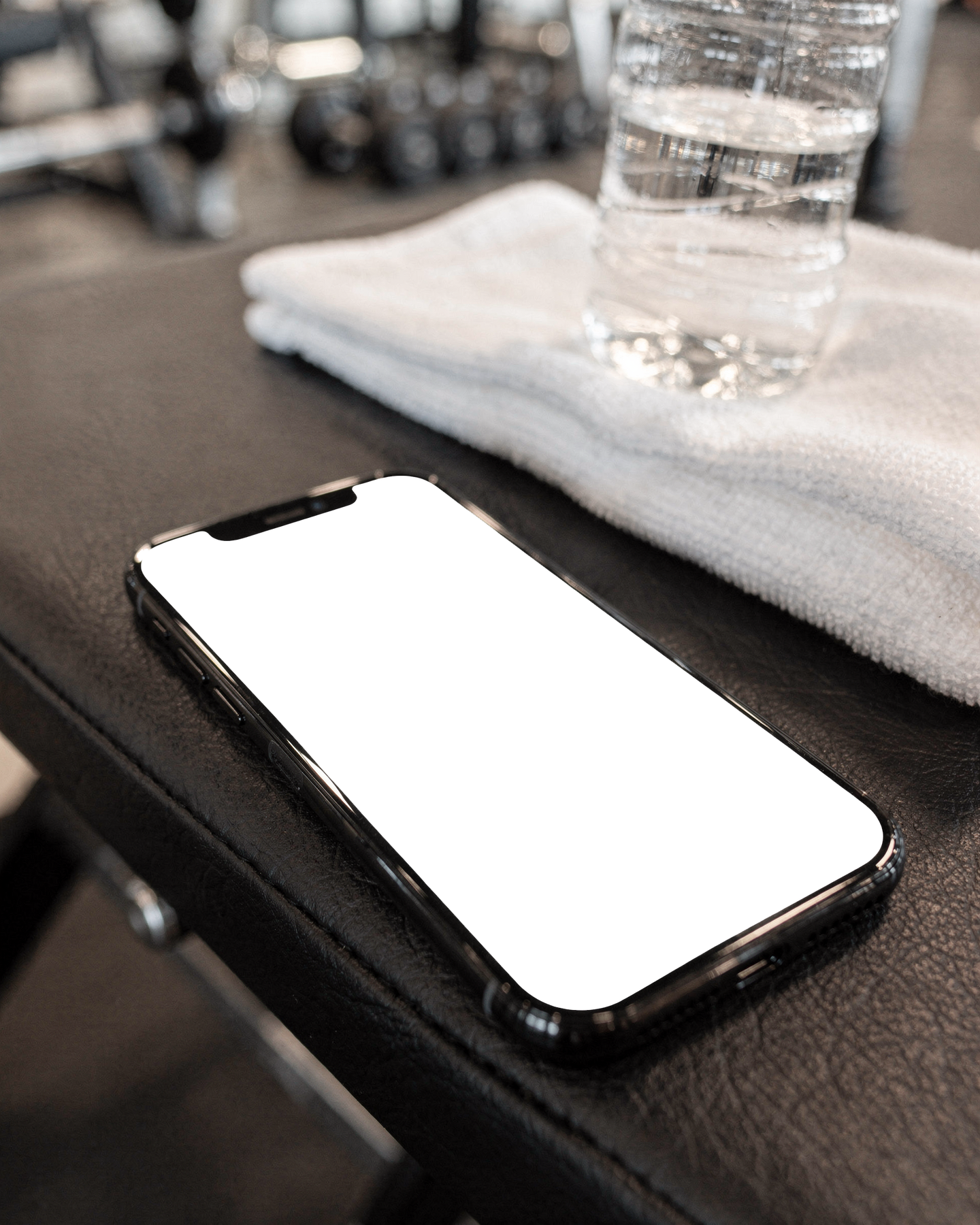iPhone, No P Gym Bench Bottle | Device Mockup PNG | bulkmockup | Commercial Licence Included | MockupBulk