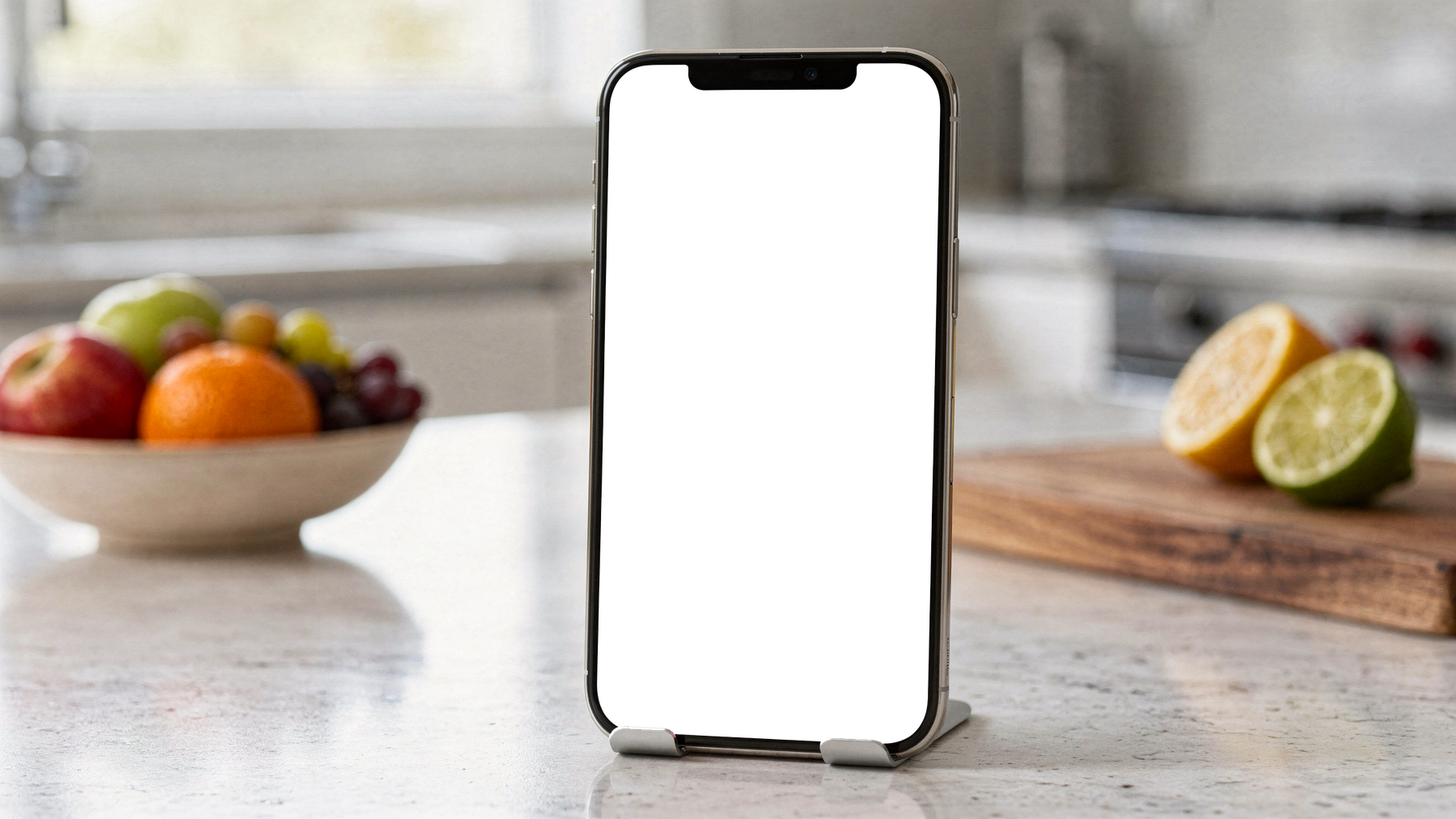 iPhone, No P Kitchen Counter Stand | High-Res PNG with Transparent Screen | Commercial Use | bulkmockup | MockupBulk