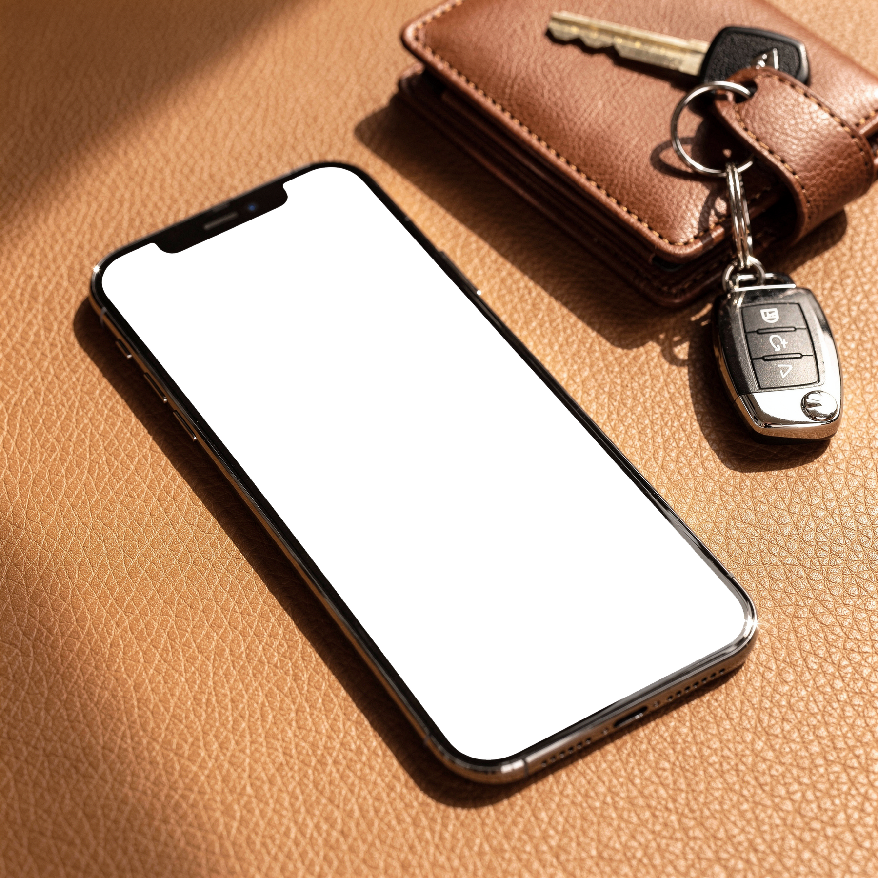 iPhone Mockup | No P Leather Wallet | High-Res PNG Mockup | bulkmockup | Commercial Licence | MockupBulk