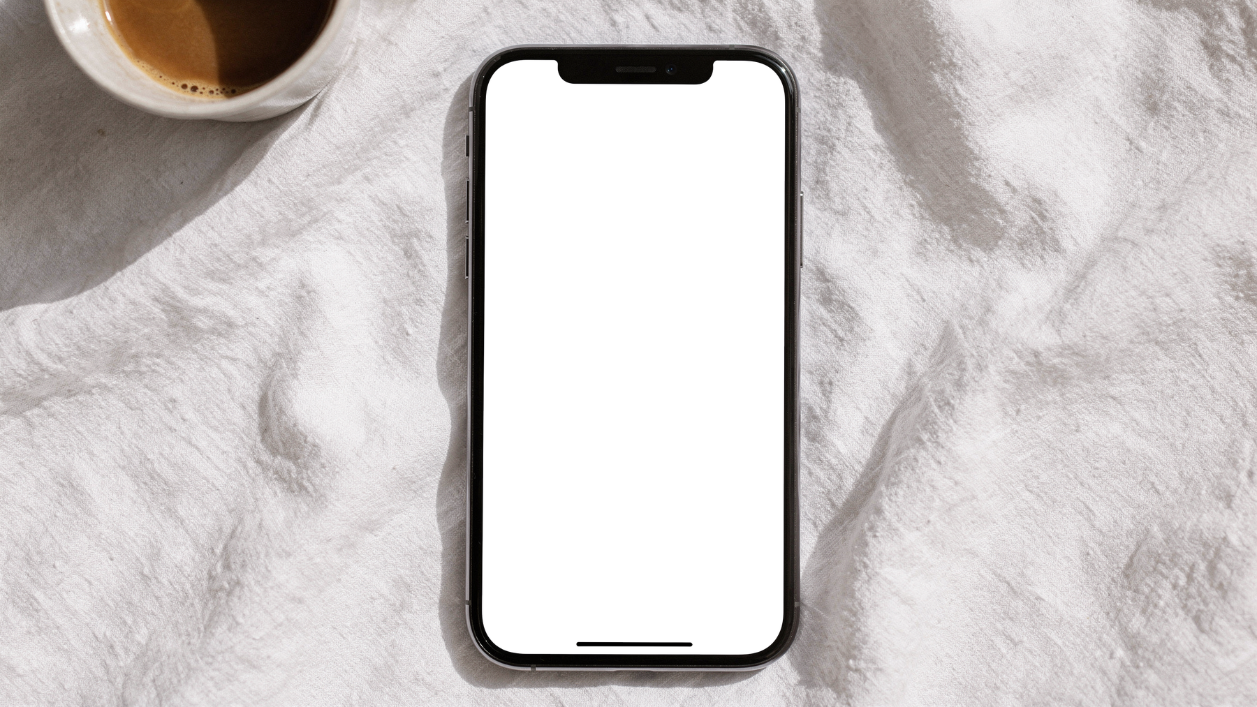 iPhone Mockup — No P Linen Flatlay — High-Resolution Transparent PNG | bulkmockup | Commercial Use | MockupBulk