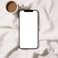 iPhone, No P Linen Flatlay | Device Screen PNG | bulkmockup Template | For Portfolio & Showcase | MockupBulk