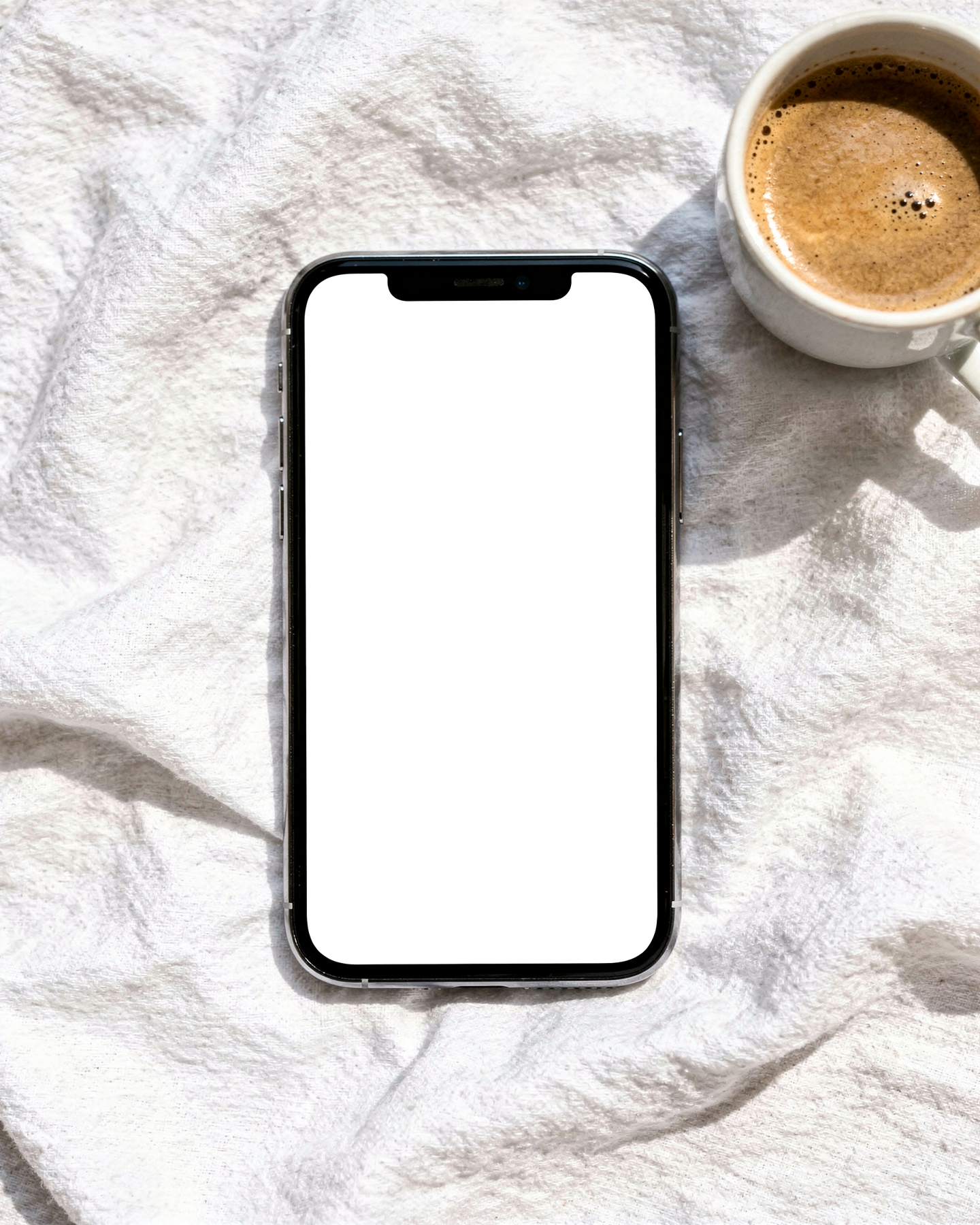 iPhone, No P Linen Flatlay | Screen Mockup PNG | bulkmockup Download | For UI/UX Designers | MockupBulk