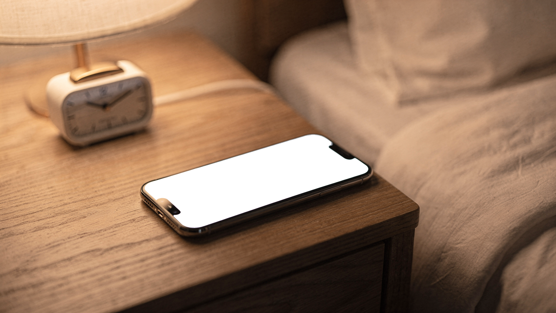 iPhone Mockup — No P Nightstand Lamp — Screen Mockup PNG | bulkmockup Download | For UI/UX Designers | MockupBulk