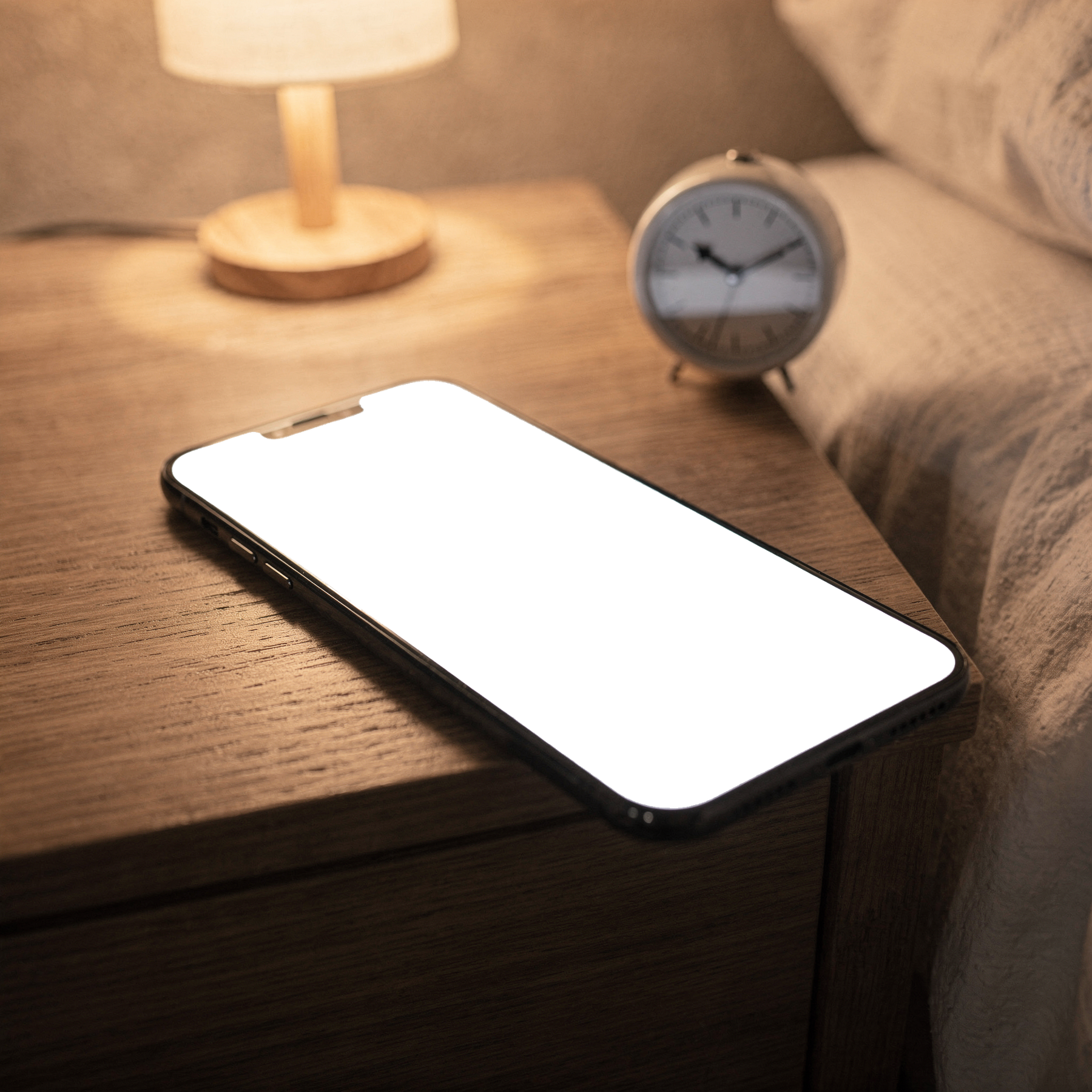 No P Nightstand Lamp iPhone Mockup | Transparent Screen PNG Download | Commercial Licence | bulkmockup