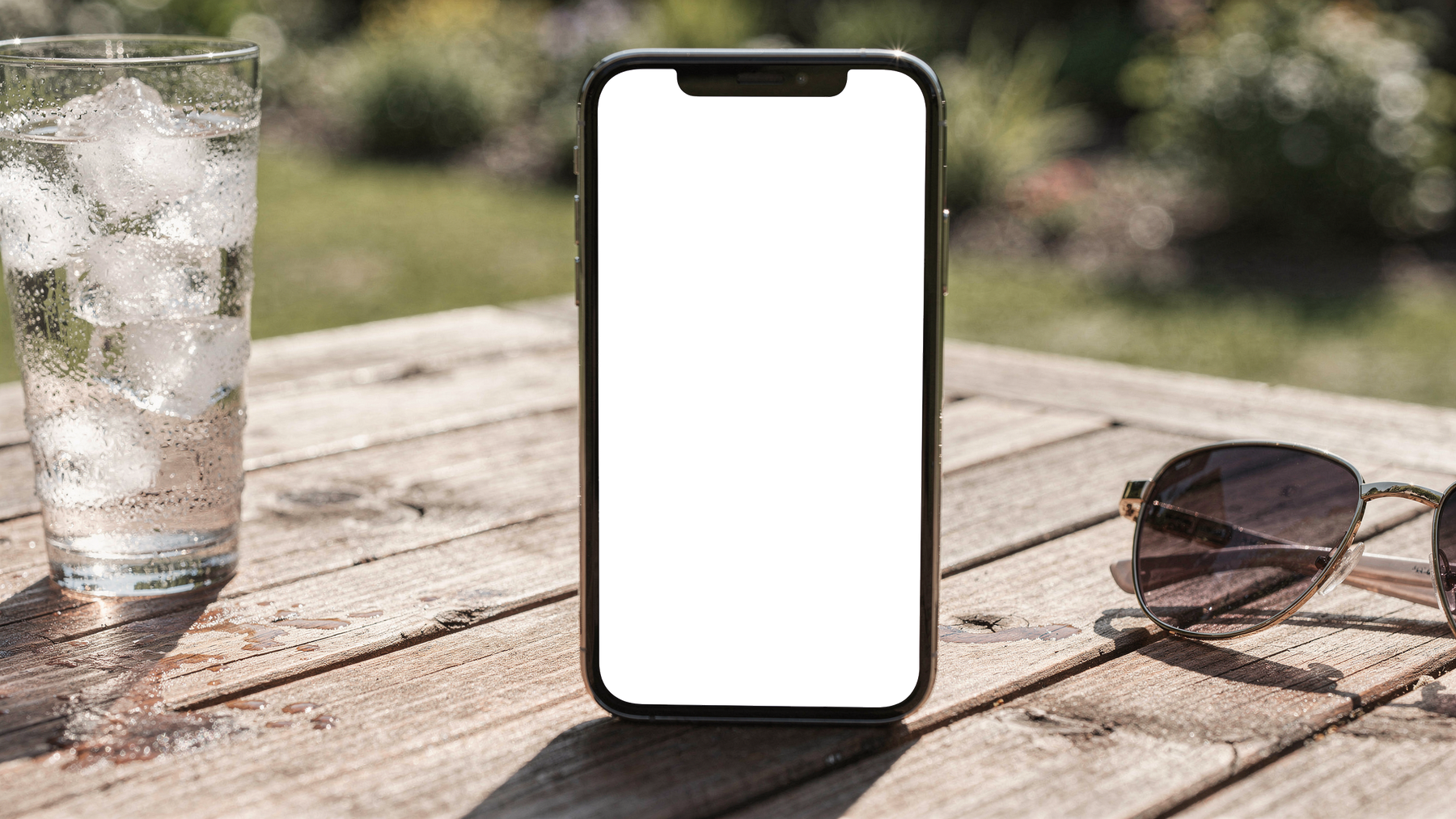 iPhone Mockup — No P Outdoor Table Drink — High-Resolution Transparent PNG | bulkmockup | Commercial Use | MockupBulk