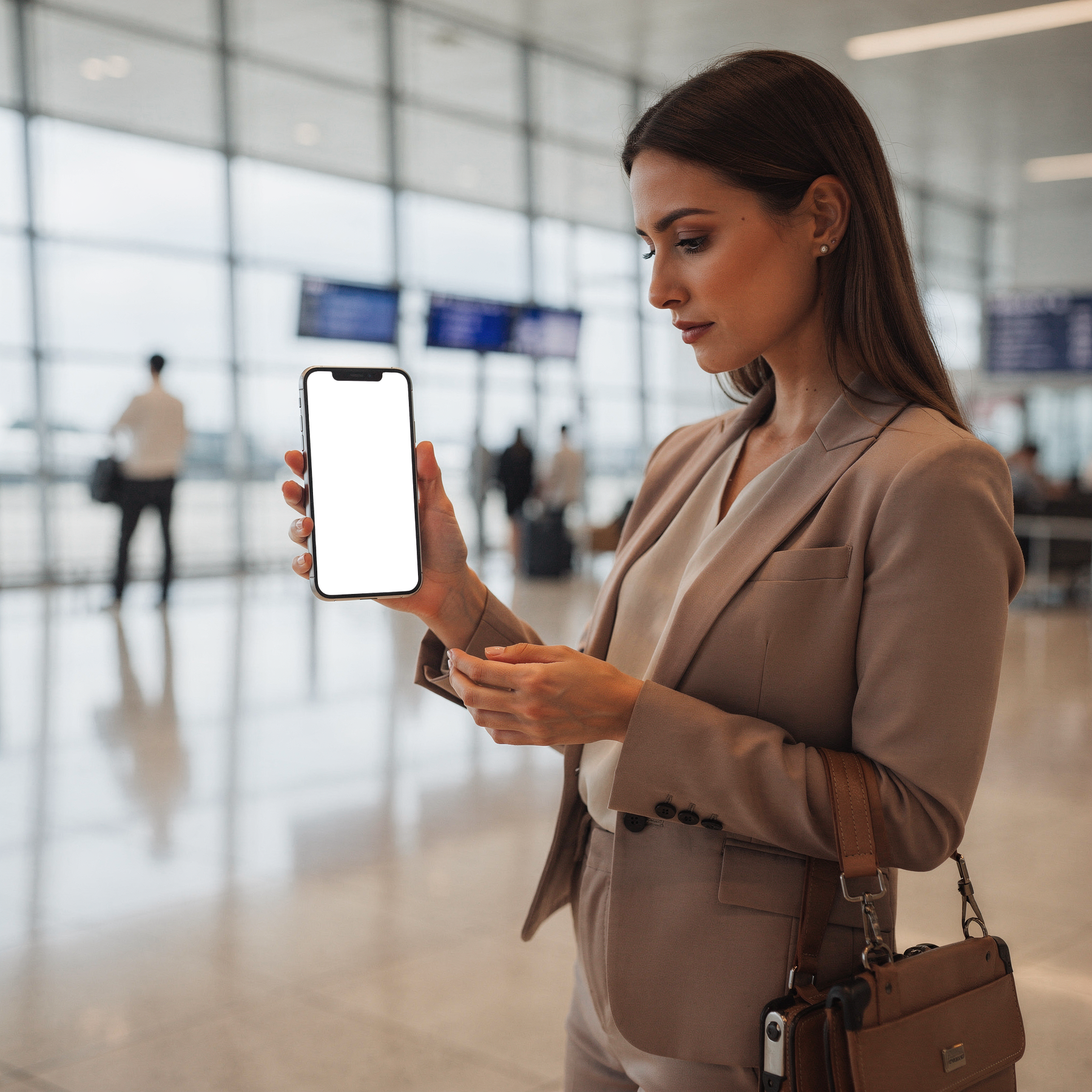 iPhone, People Airport Woman Gate | High-Res PNG Mockup | bulkmockup | Commercial Licence | MockupBulk
