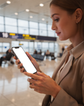 iPhone Mockup — People Airport Woman Gate — High-Res PNG Mockup | bulkmockup | Commercial Licence | MockupBulk