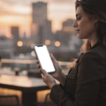 People Bar Woman Rooftop iPhone Mockup | Transparent Screen PNG Download | Commercial Licence | bulkmockup