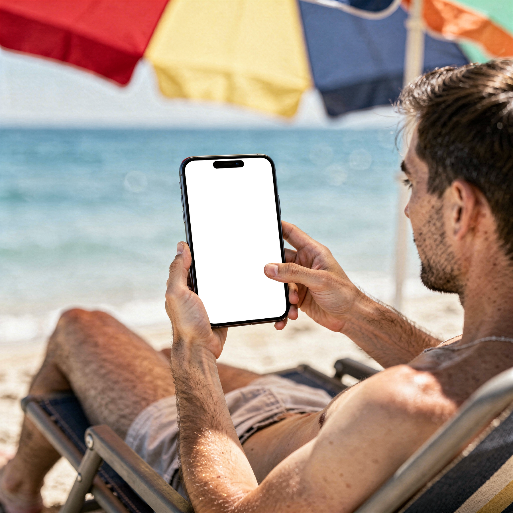 iPhone, People Beach Man Chair | PNG Screen Template | bulkmockup Instant Download | Commercial Licence | MockupBulk
