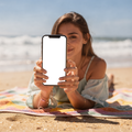 iPhone Mockup — People Beach Woman Towel — PNG Mockup Template | bulkmockup | For App & Web Designers | MockupBulk