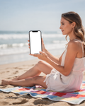 iPhone Mockup | People Beach Woman Towel | Screen Mockup PNG | bulkmockup Download | For UI/UX Designers | MockupBulk