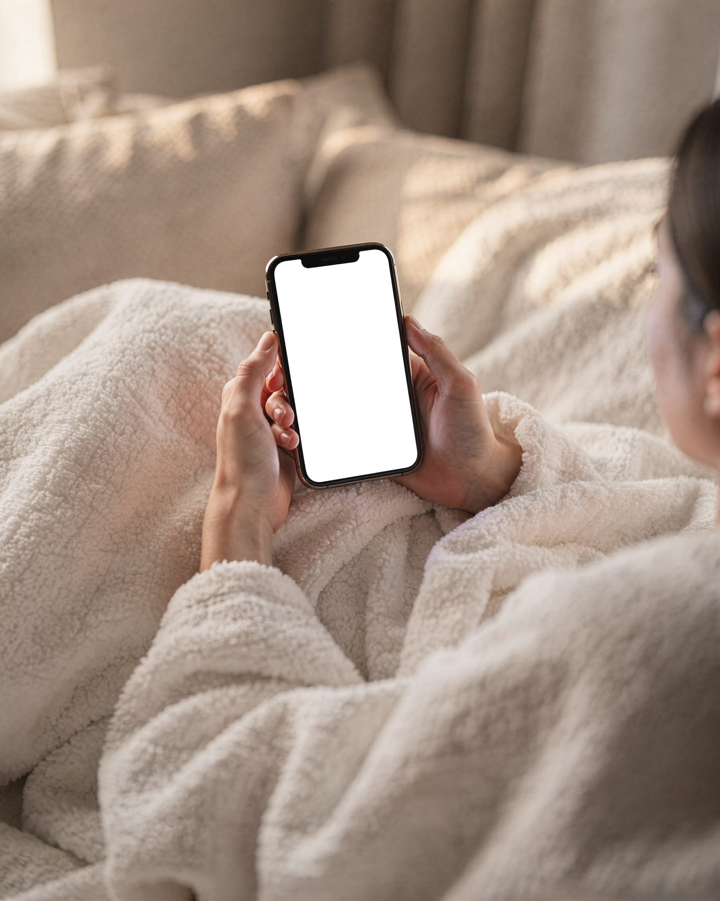 iPhone, People Bed Woman Cosy | High-Resolution Transparent PNG | bulkmockup | Commercial Use | MockupBulk