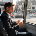 People Bus Man Seat iPhone Mockup | Device Screen PNG | bulkmockup Template | For Portfolio & Showcase | MockupBulk