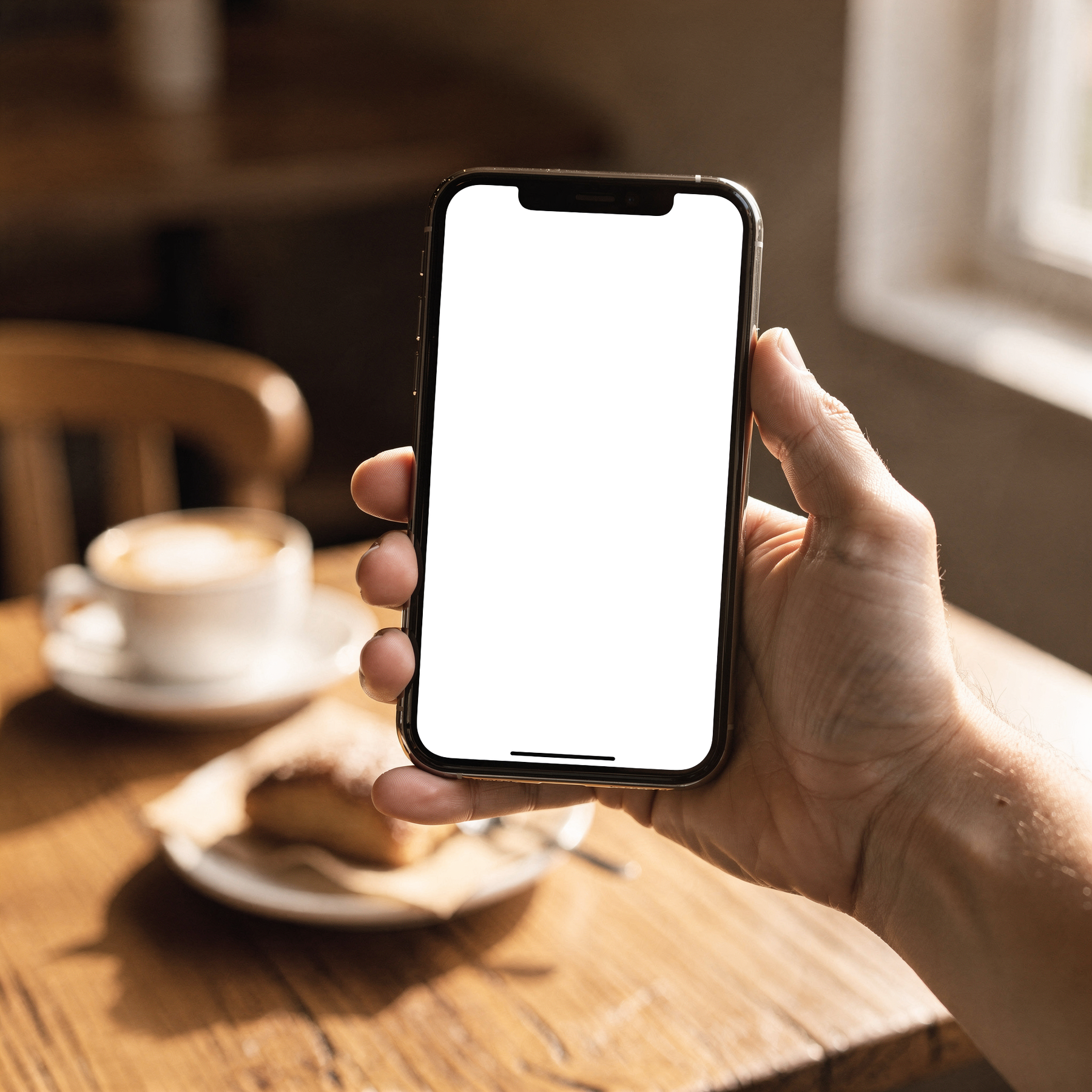 iPhone, People Cafe Closeup Hand | Transparent Screen PNG Download | Commercial Licence | bulkmockup