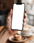 iPhone Mockup — People Cafe Closeup Hand — Device Screen PNG | bulkmockup Template | For Portfolio & Showcase | MockupBulk