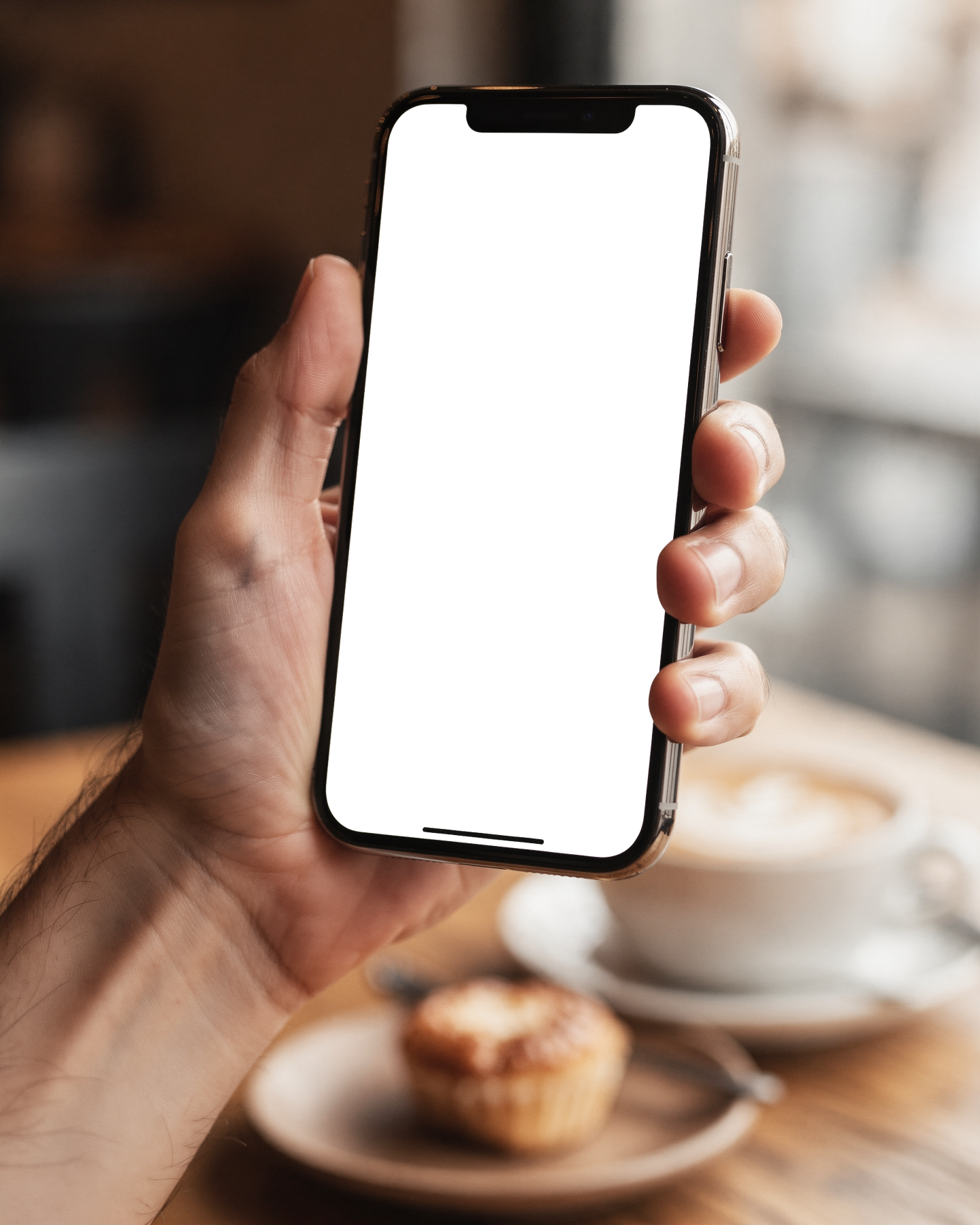 iPhone Mockup — People Cafe Closeup Hand — Device Screen PNG | bulkmockup Template | For Portfolio & Showcase | MockupBulk