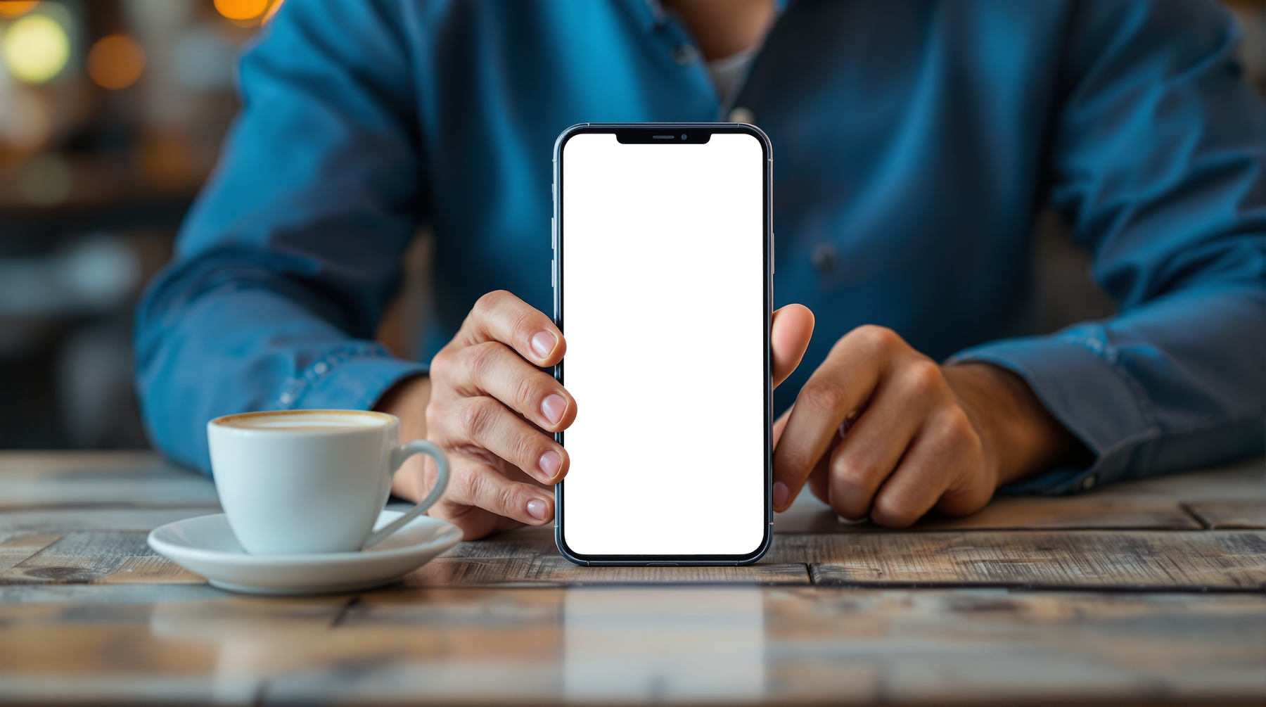 iPhone Mockup — People Cafe Man Espresso — PNG Screen Template | bulkmockup Instant Download | Commercial Licence | MockupBulk