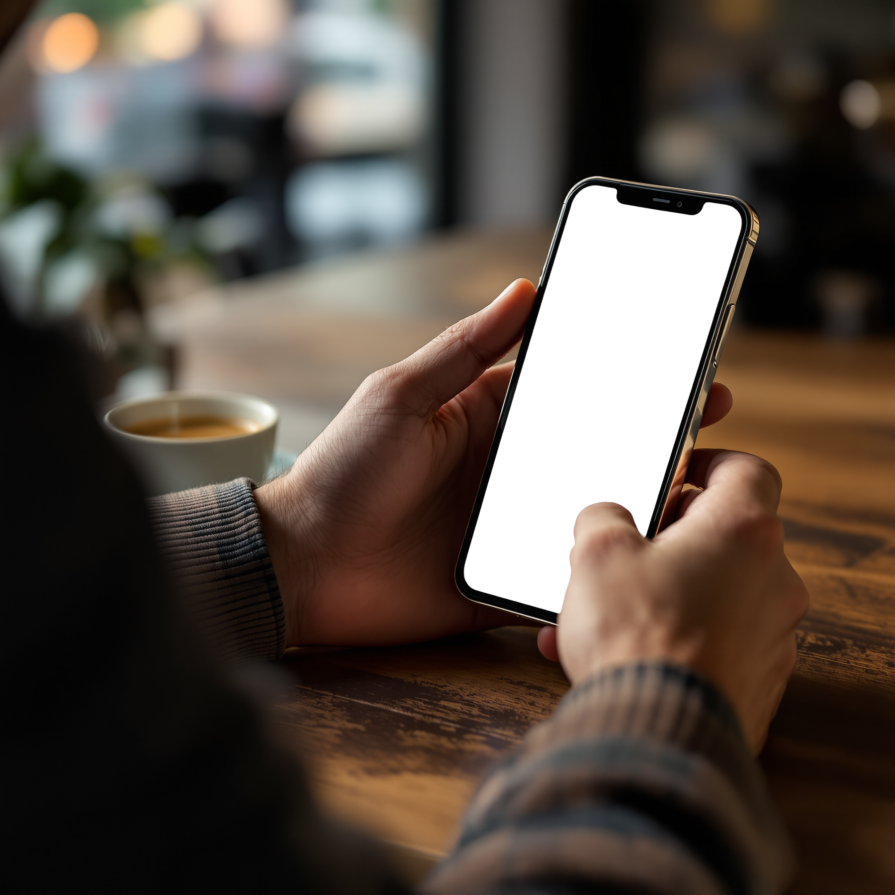 iPhone Mockup | People Cafe Man Espresso | Device Screen PNG | bulkmockup Template | For Portfolio & Showcase | MockupBulk