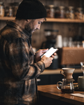 iPhone, People Cafe Man Hipster | PNG Mockup Template | bulkmockup | For App & Web Designers | MockupBulk