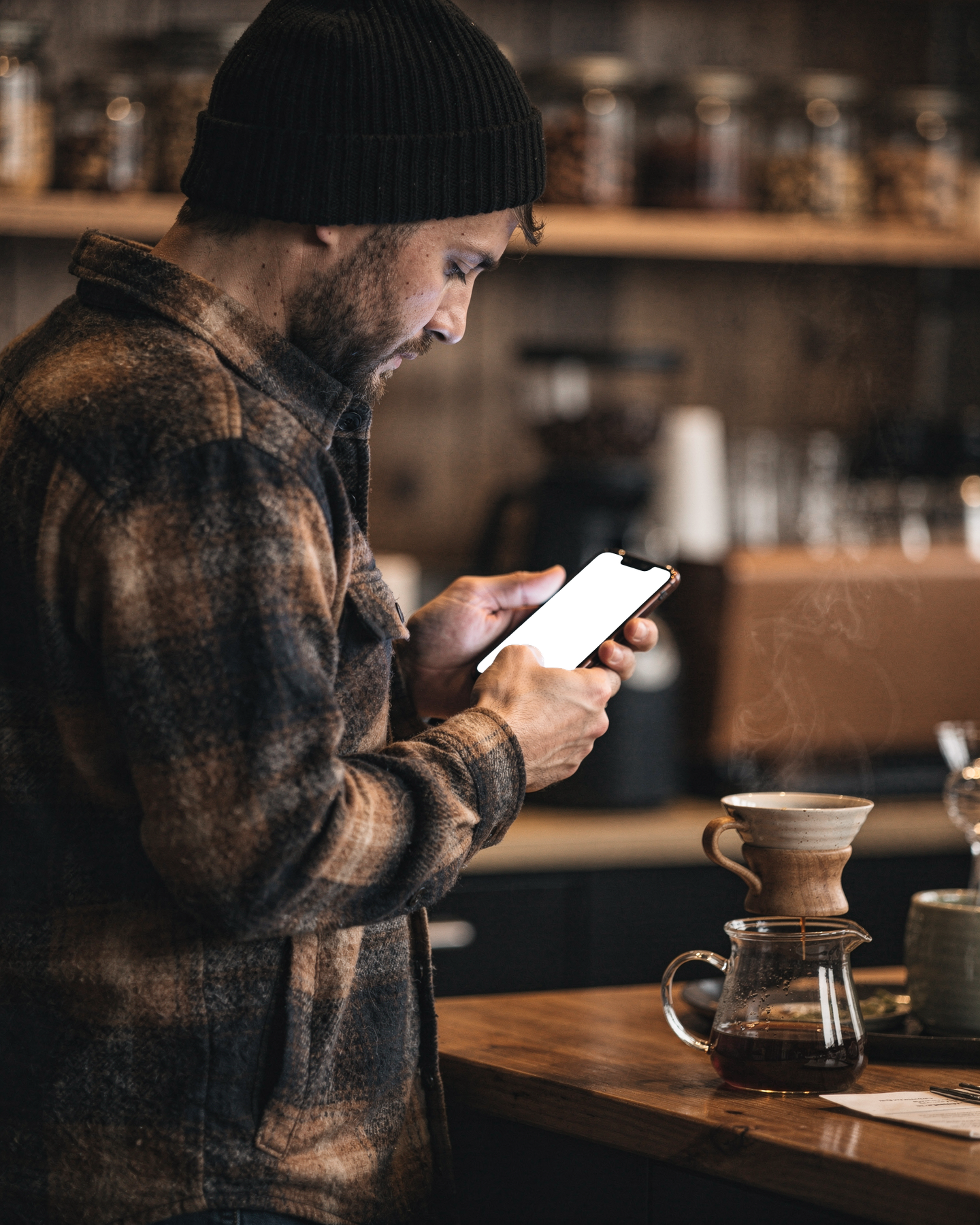 iPhone, People Cafe Man Hipster | PNG Mockup Template | bulkmockup | For App & Web Designers | MockupBulk