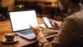 People Cafe Man Laptop iPhone Mockup | Transparent Screen PNG Download | Commercial Licence | bulkmockup