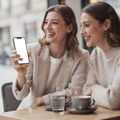 People Cafe Woman Friend iPhone Mockup | High-Res PNG with Transparent Screen | Commercial Use | bulkmockup | MockupBulk