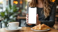 iPhone Mockup | People Cafe Woman Latte | High-Res PNG with Transparent Screen | Commercial Use | bulkmockup | MockupBulk