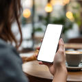 People Cafe Woman Latte iPhone Mockup | Device Mockup PNG | bulkmockup | Commercial Licence Included | MockupBulk