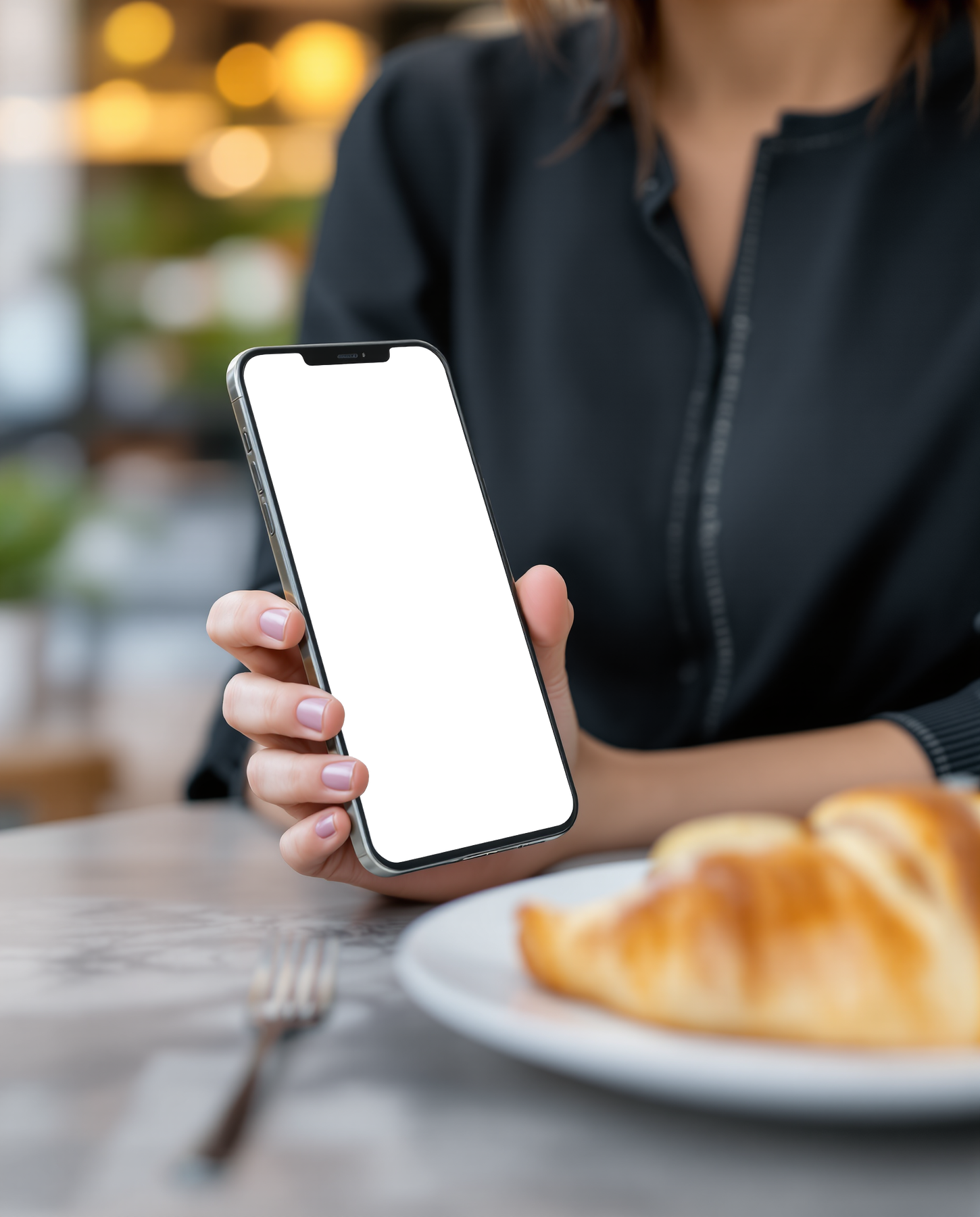 iPhone Mockup — People Cafe Woman Latte — bulkmockup Transparent Mockup | PNG Download | Commercial Use | MockupBulk