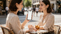 iPhone Mockup — People Cafe Woman Outdoor — bulkmockup Transparent Mockup | PNG Download | Commercial Use | MockupBulk