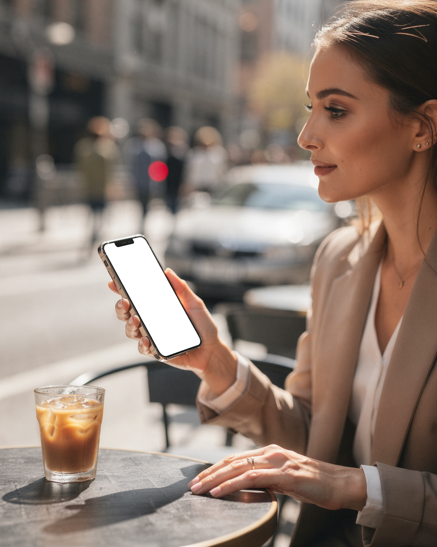 iPhone, People Cafe Woman Outdoor | Device Screen PNG | bulkmockup Template | For Portfolio & Showcase | MockupBulk