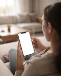 iPhone Mockup | People Couch Woman Landscape | Screen Mockup PNG | bulkmockup Download | For UI/UX Designers | MockupBulk