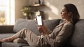 iPhone Mockup | People Couch Woman Scroll | Device Mockup PNG | bulkmockup | Commercial Licence Included | MockupBulk