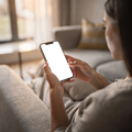 iPhone, People Couch Woman Scroll | Device Mockup PNG | bulkmockup | Commercial Licence Included | MockupBulk