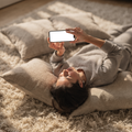 iPhone, People Floor Woman Rug | Transparent Screen PNG Download | Commercial Licence | bulkmockup