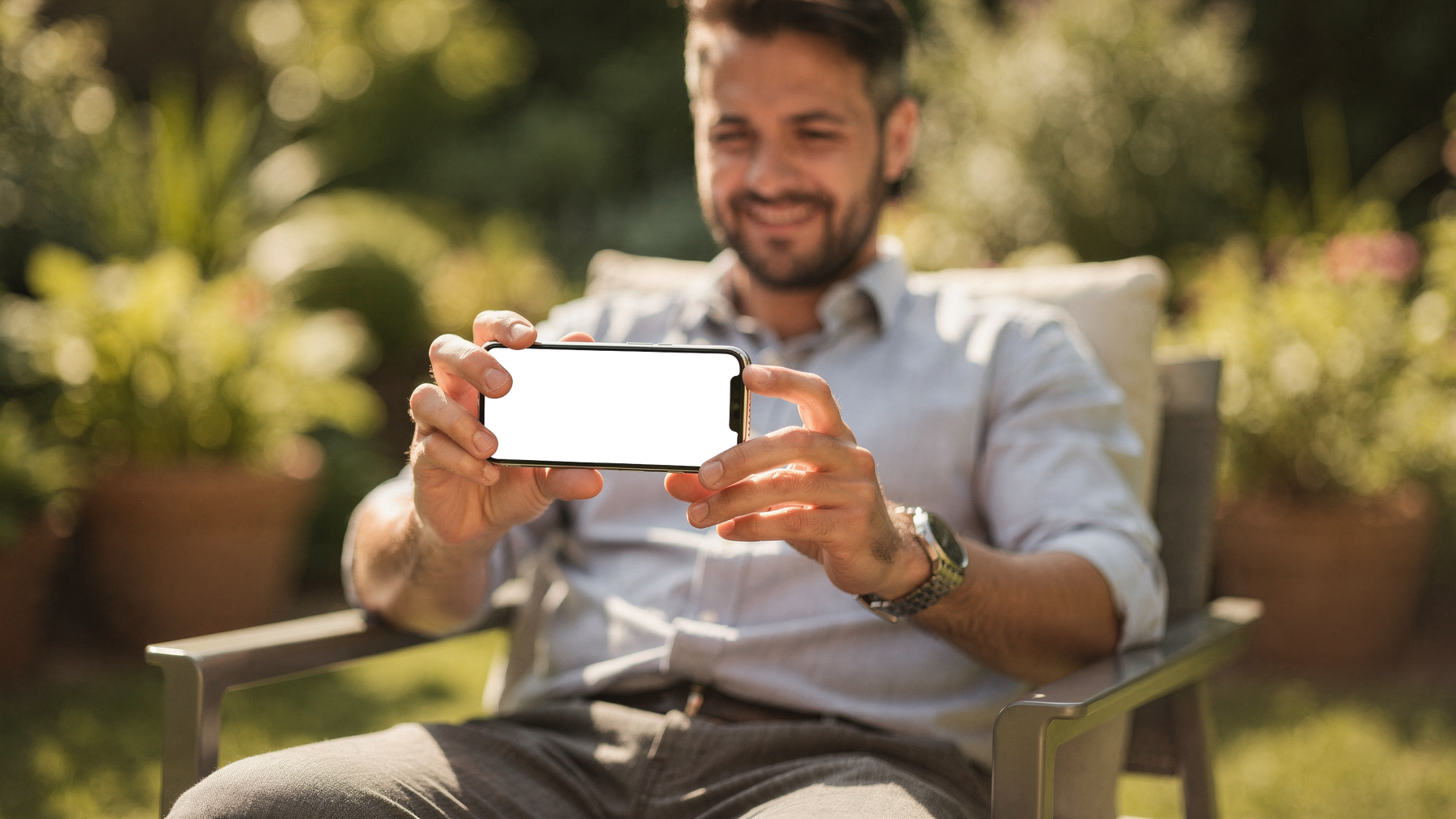 iPhone, People Garden Man Patio | PNG Screen Template | bulkmockup Instant Download | Commercial Licence | MockupBulk