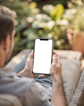 iPhone Mockup | People Garden Man Patio | High-Res PNG Mockup | bulkmockup | Commercial Licence | MockupBulk