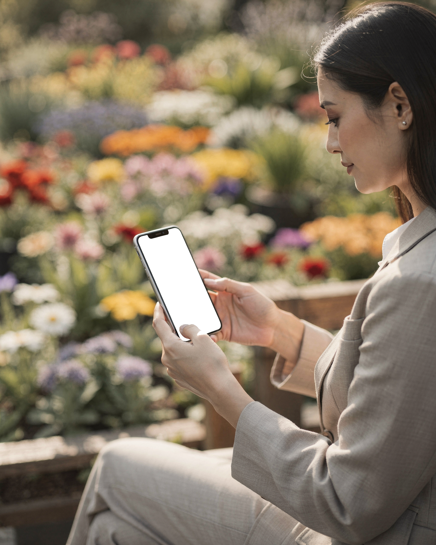 iPhone Mockup | People Garden Woman Flowers | PNG Screen Template | bulkmockup Instant Download | Commercial Licence | MockupBulk