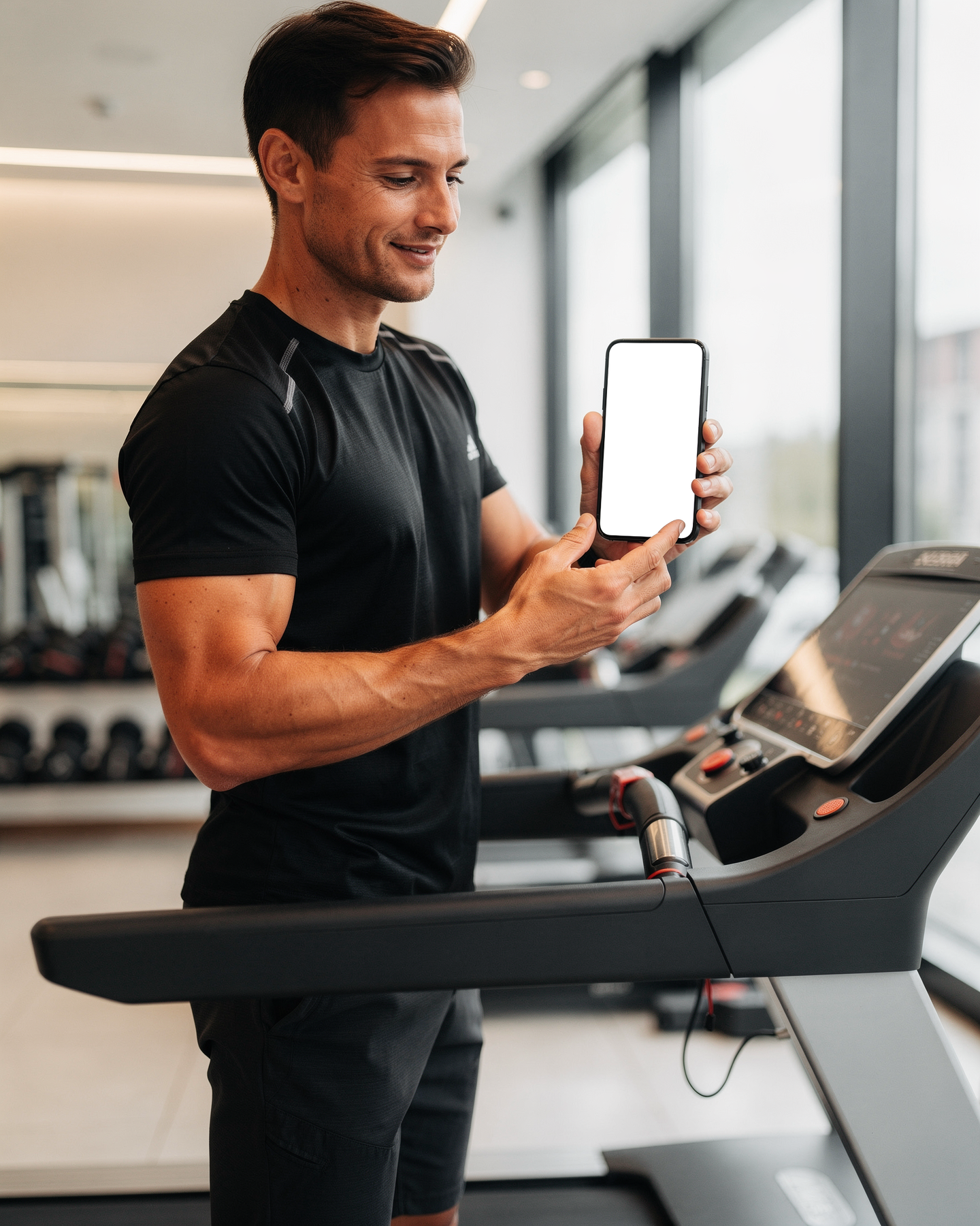 People Gym Man Treadmill iPhone Mockup | Transparent Screen PNG Download | Commercial Licence | bulkmockup